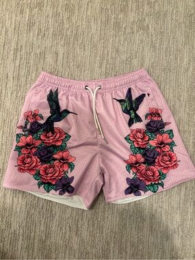 YoungLA Pink Floral & Hummingbird Athletic Shorts